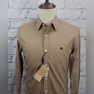 NWT Burberry Men's Cambridge Button Down Shirt Equestrian Knight Dark Honey XS
